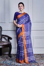 Thumbnail for Morchari Sky Blue Cotton Handloom Mirror Work Saree Unstitched Blouse