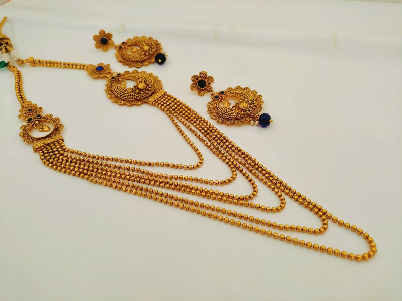 Blue Kemp Layer mugappu Necklace Set - Distacart