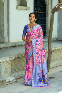 Thumbnail for Aastha Fashion Pink Woven Kanjivaram Silk Saree with Blouse - Distacart