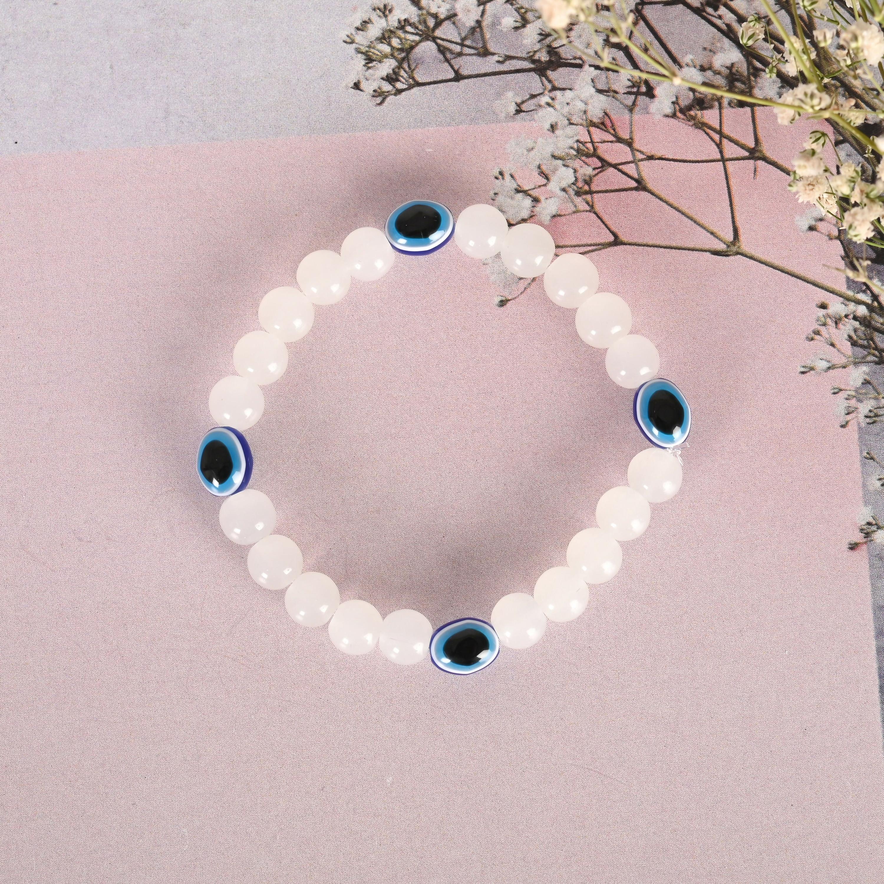 NVR Men & Women White Marbel Crystal Elasticated Bracelet - Distacart