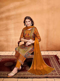 Thumbnail for Anouk Ethnic Motifs Printed Mirror Work Pure Silk Straight Kurta with Trousers & Dupatta