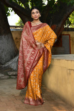 Thumbnail for Joban Fashion Gold Crepe Chiffon Pure Handloom Banarasi Silk Saree