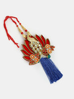 Thumbnail for NVR Women & Men Set of 2 Gold-Toned Peacock Design Stone-Studded Bhaiya Bhabhi Rakhi With Roli Chawal - Distacart