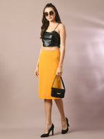 Thumbnail for Myshka Women's Yellow Solid Knee Length Party Embellished Skirts - Distacart