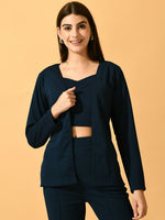 Thumbnail for Myshka Women's Navy Blue Solid Solid Jacket - Distacart