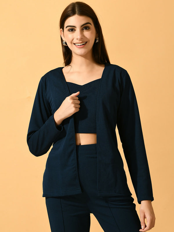 Myshka Women's Navy Blue Solid Solid Jacket - Distacart