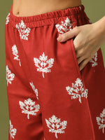 Thumbnail for Myshka Women's Rust Printed Polo Collar Party Top With Trousers Co-ord set - Distacart