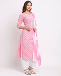 Thumbnail for Aastha Fashion Women's Pink Cotton Embroidered Kurta with Trouser & Dupatta - Distacart