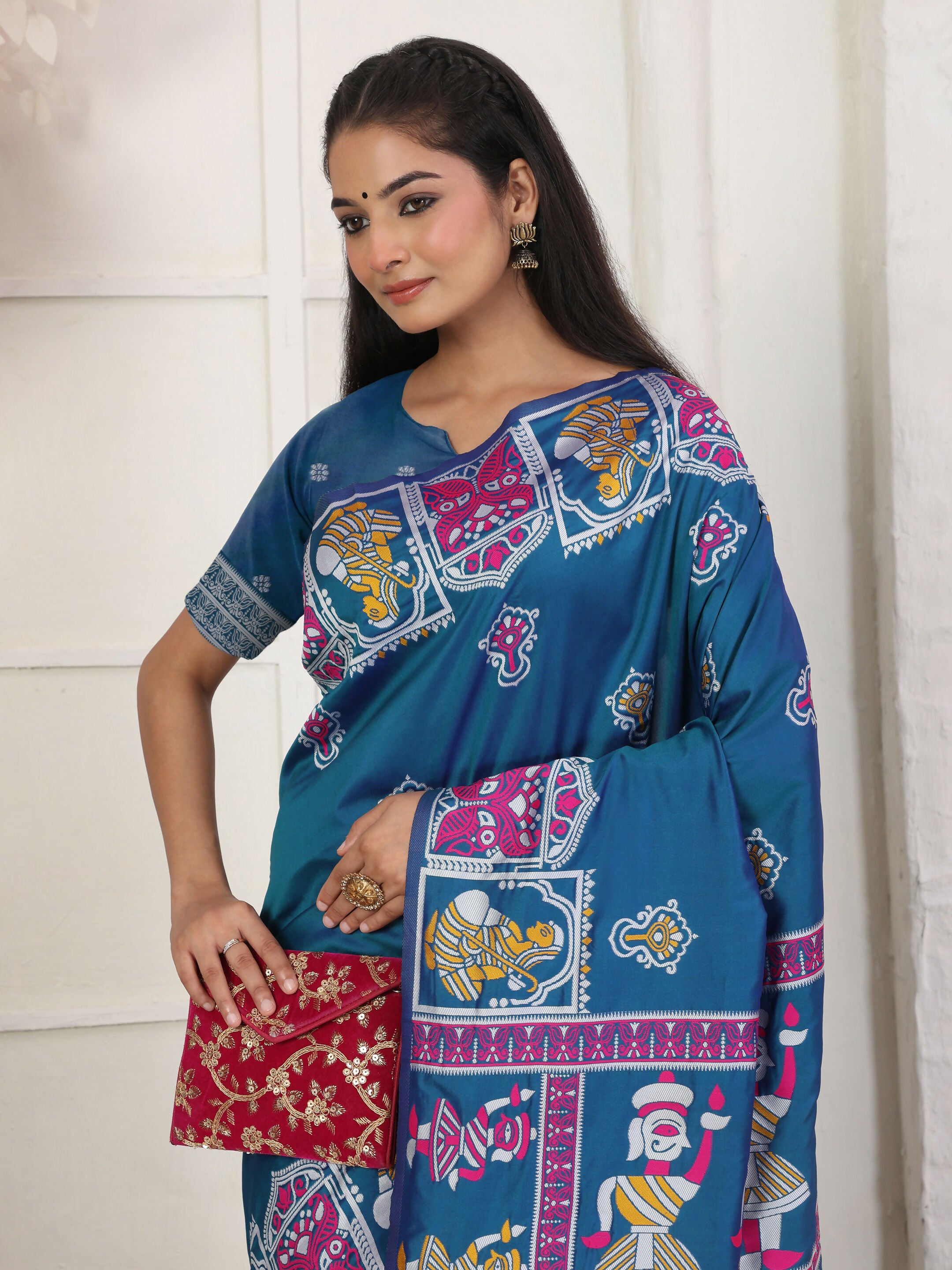 Astita Silk Blend Teal Blue Saree