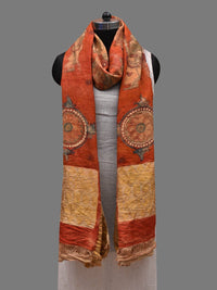 Thumbnail for Red Kalamkari Hand Painted Kanchipuram Silk Handloom Dupatta with Dashavatar Design - Global Threads - Distacart