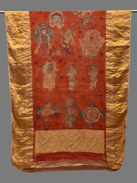 Thumbnail for Red Kalamkari Hand Painted Kanchipuram Silk Handloom Dupatta with Dashavatar Design - Global Threads - Distacart