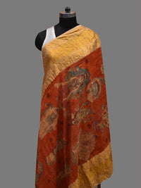 Thumbnail for Red Kalamkari Hand Painted Kanchipuram Silk Handloom Dupatta with Dashavatar Design - Global Threads - Distacart