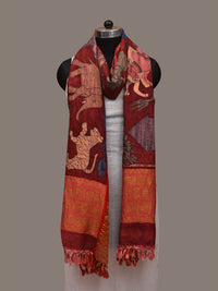 Thumbnail for Red Kalamkari Hand Painted Kanchipuram Silk Handloom Dupatta with Village Design - Global Threads - Distacart
