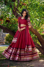Thumbnail for Evanik Women Pure Chanderi Plain With Zari Weaving Work Border Stitched Lehenga With Unstitched Blouse Dupatta(Up to 42)