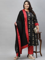 Thumbnail for Sztori Plus Size Geometric Printed Straight Kurta With Trousers & Dupatta - Distacart