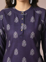 Thumbnail for Myshka Women's Navy Blue Embellished Raglan Sleeve Party Top - Distacart