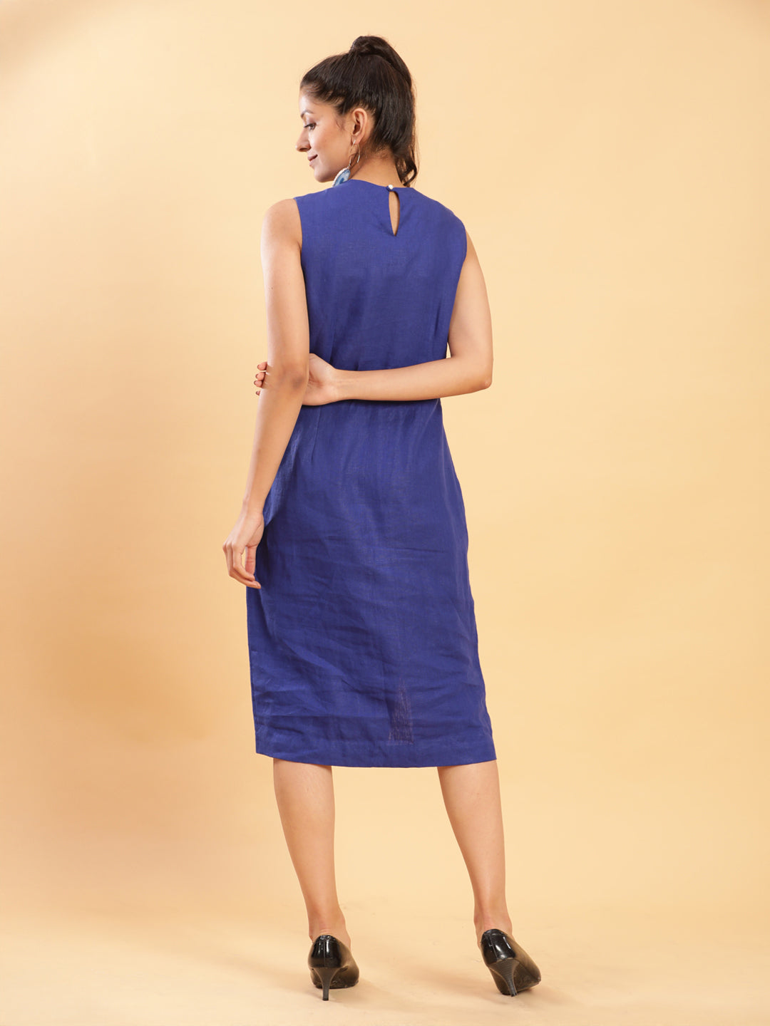 BohoJazz Royal Blue Linen Sheath Dress