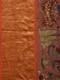 Thumbnail for Rust Kalamkari Hand Painted Kanchipuram Silk Handloom Saree with Dashavatar Design - Global Threads - Distacart