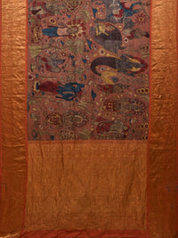 Thumbnail for Rust Kalamkari Hand Painted Kanchipuram Silk Handloom Saree with Dashavatar Design - Global Threads - Distacart