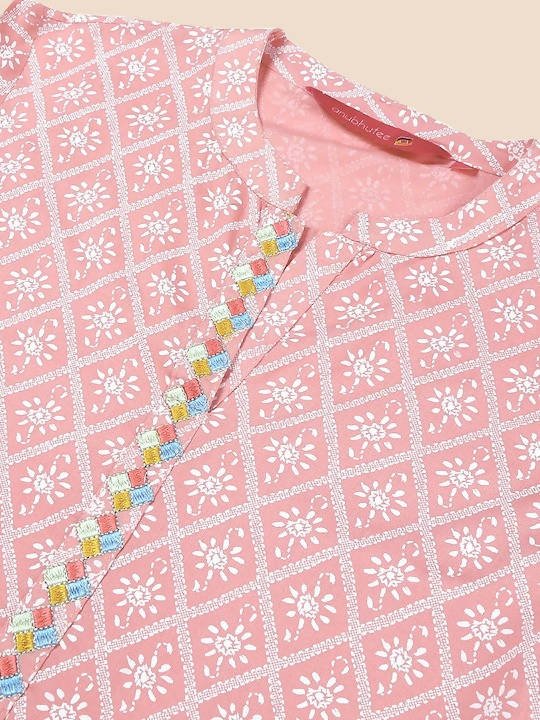 Anubhutee Peach-Coloured & White Khari Printed Straight Kurta - Distacart