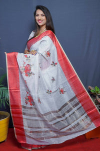 Thumbnail for Aastha Fashion Red Woven Linen Silk Saree with Blouse - Distacart