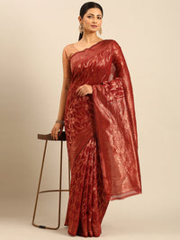 Thumbnail for Women Red Cotton Saree With Un Stitched Blouse - Aanika