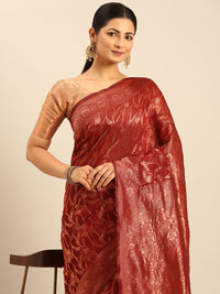 Thumbnail for Women Red Cotton Saree With Un Stitched Blouse - Aanika