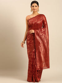 Thumbnail for Women Red Cotton Saree With Un Stitched Blouse - Aanika