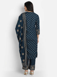 Thumbnail for NOZ2TOZ Women Blue Printed Viscose Rayon Kurta And Pant Set