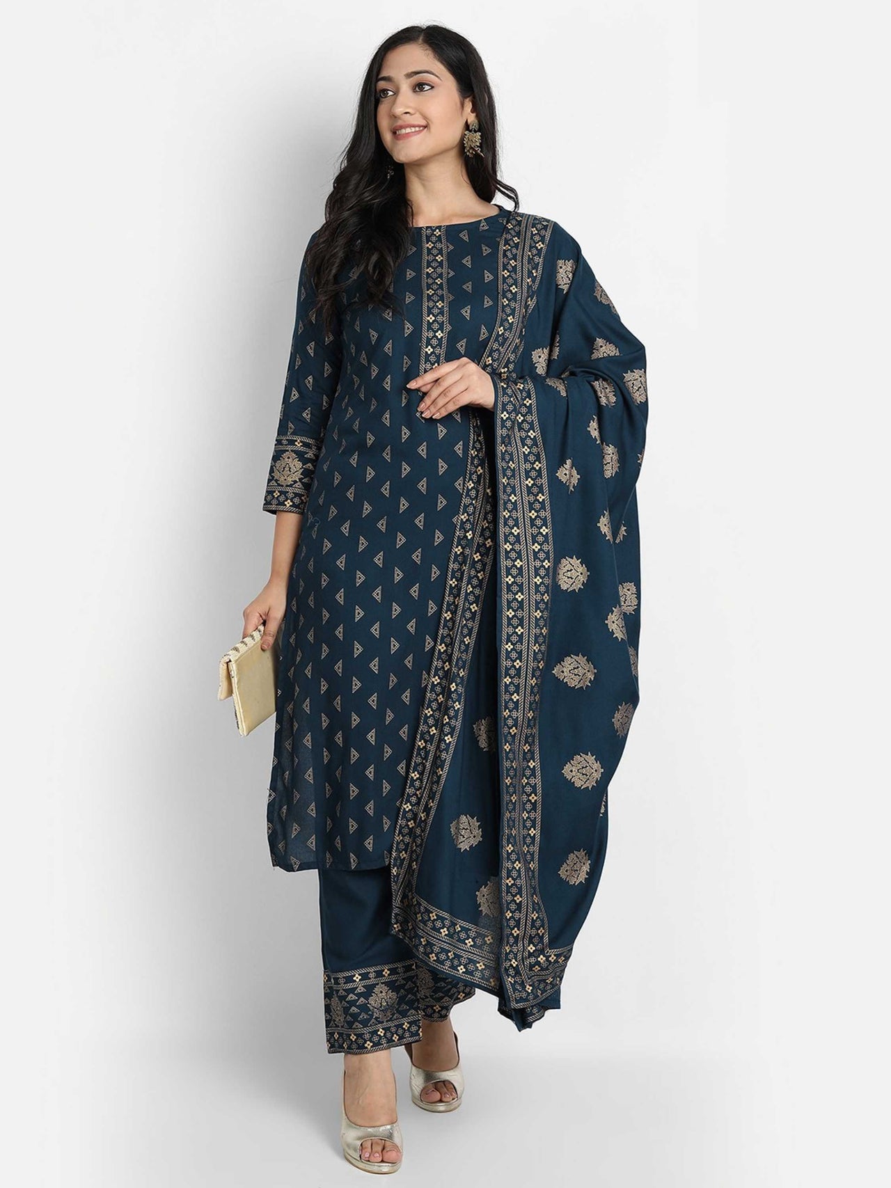 NOZ2TOZ Women Blue Printed Viscose Rayon Kurta And Pant Set