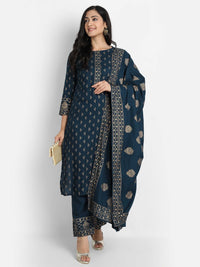 Thumbnail for NOZ2TOZ Women Blue Printed Viscose Rayon Kurta And Pant Set