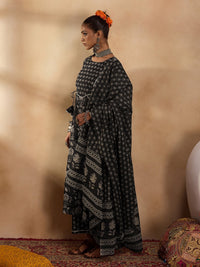 Thumbnail for Women Black Printed Straight Kurta Palazzos With Dupatta Set - Taantav