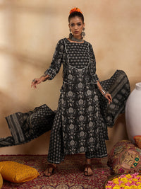 Thumbnail for Women Black Printed Straight Kurta Palazzos With Dupatta Set - Taantav