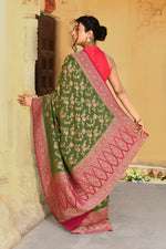 Thumbnail for Joban Fashion Green Crepe Chiffon Pure Handloom Banarasi Silk Saree