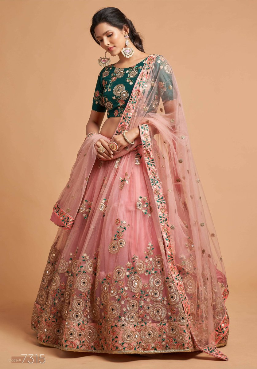 Aastha Fashion Women's Amazing Peach Thread Embroidered Net Wedding Lehenga Choli - Distacart