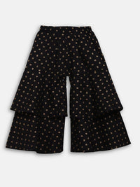 Thumbnail for Ahalyaa Black Cotton Gold Print Kids Kurta Sharara Sets For Girls - Distacart
