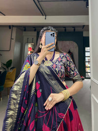 Thumbnail for Vastranavya Stunning Look Tussar Silk Printed With Foil Work Indian Lehenga Choli - Pink