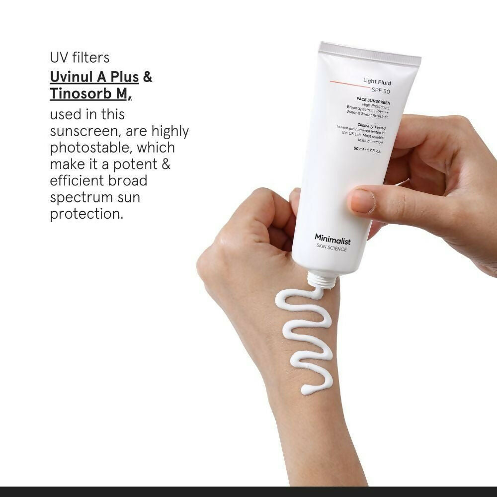 Minimalist Light Fluid Face Sunscreen with SPF 50 PA++++ - Lightweight, Water & Sweat Resistant - Distacart