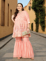 Thumbnail for Sztori Plus Size Ethnic Motifs Printed Gotta Patti Empire Kurta with Sharara - Distacart