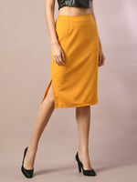 Thumbnail for Myshka Women's Yellow Solid Knee Length Party Embellished Skirts - Distacart