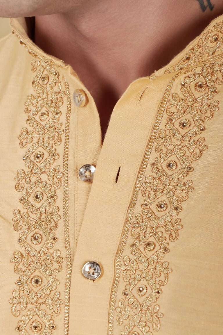 Bluesaanchi Men's Handloom Embroidered Bisque Kurta Set - Distacart