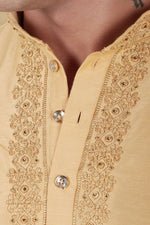 Thumbnail for Bluesaanchi Men's Handloom Embroidered Bisque Kurta Set - Distacart
