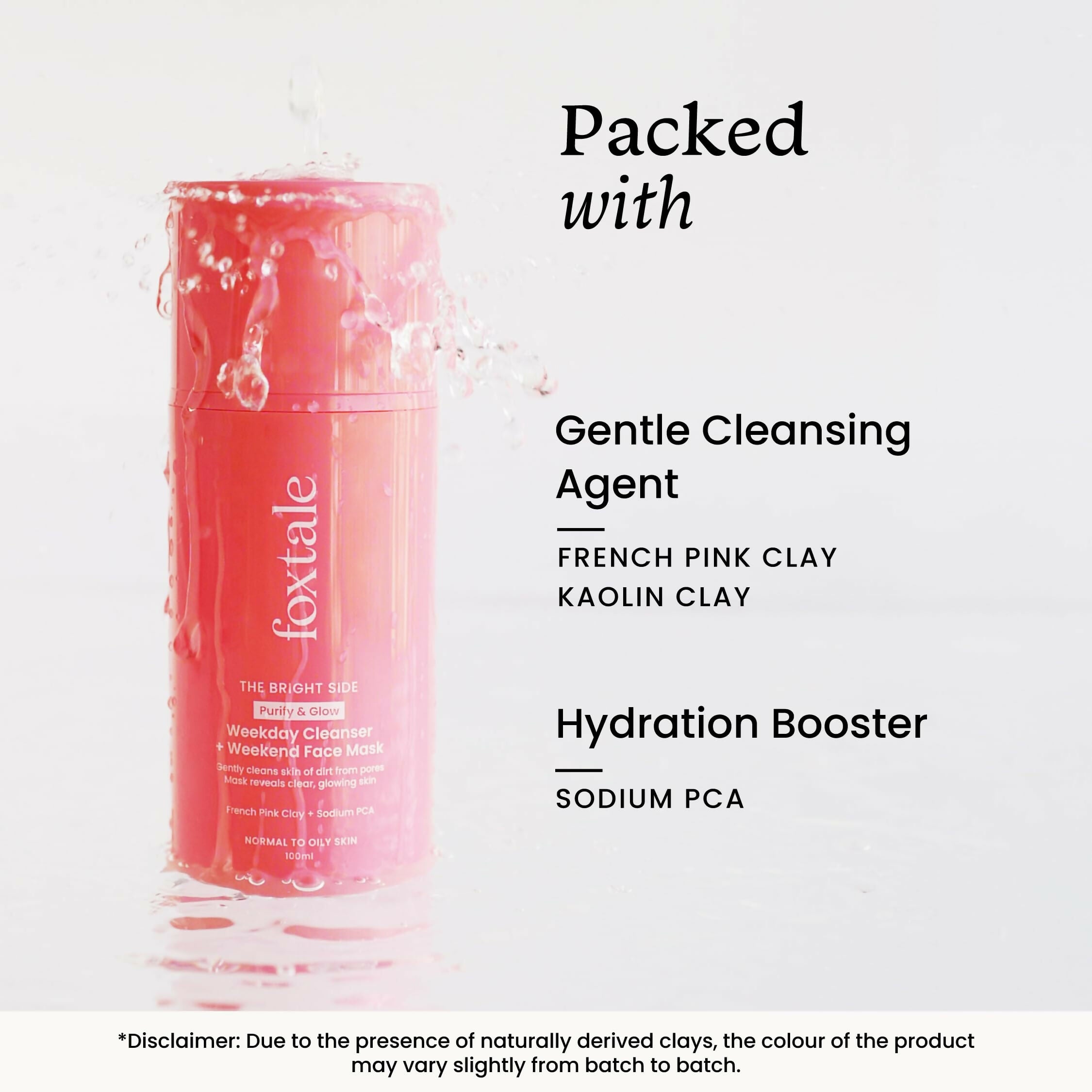 Foxtale Purify & Glow Cleanser + Mask With French Pink Clay & Sodium - Distacart