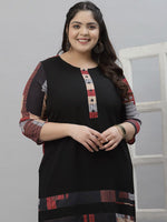 Thumbnail for Sztori Plus Size Printed Neck Round Neck Straight Kurta - Distacart