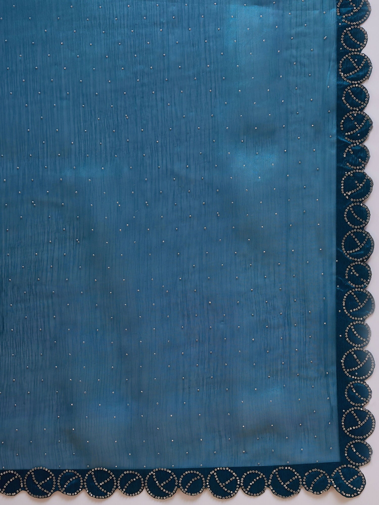Teal Organza Swaroski Diamond Work Saree with Unstitched Blouse - Radha - Distacart