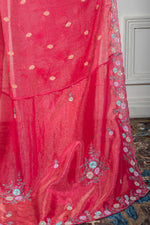 Thumbnail for Morchari Pink Pure Chiffon Hand Embroidery Saree And Stitched Blouse