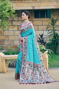 Thumbnail for Aastha Fashion Turquoise Woven Patola Silk Saree with Blouse - Distacart
