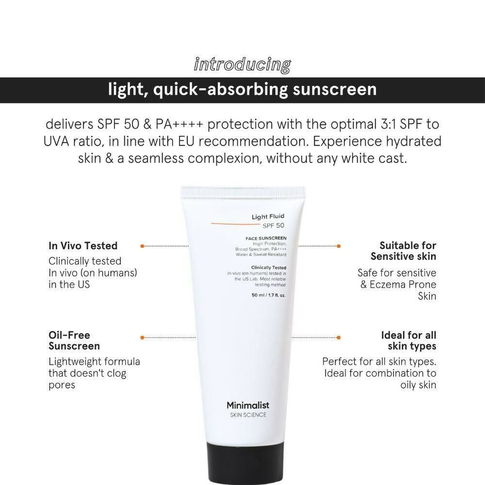 Minimalist Light Fluid Face Sunscreen with SPF 50 PA++++ - Lightweight, Water & Sweat Resistant - Distacart