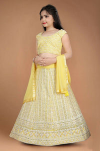 Thumbnail for Wedding Designer Yellow Heavy Fox Georgette Kidswear Lehenga - Aaradhna - Distacart