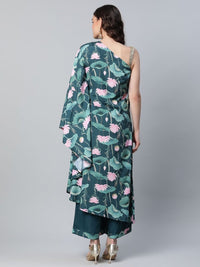 Thumbnail for Ahalyaa Women Green Crepe Floral Printed Kurta with Palazzo Set - Distacart